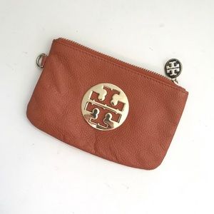 Tory Burch pebbled leather zip coin card pouch
